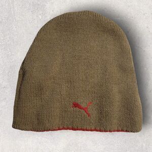 Puma Beanie Hat Adult Green Red Stretch Winter Outdoor Head Sports Layer Cap